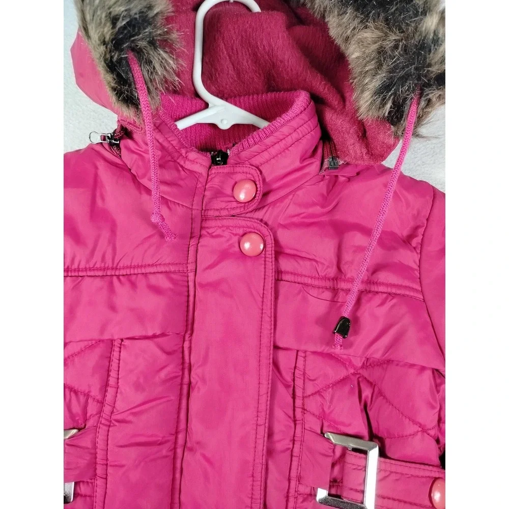Most Kids Coat Girls 7 Pink Hooded Faux Fur Trim Parka Winter Puffer Warm